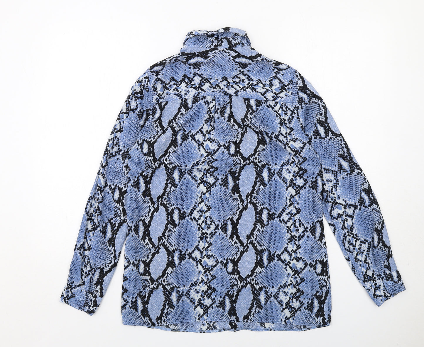 New Look Womens Blue Animal Print Polyester Basic Button-Up Size 10 Collared - Snake Skin Print