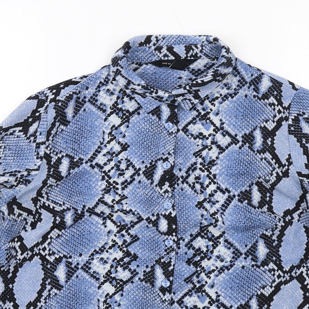 New Look Womens Blue Animal Print Polyester Basic Button-Up Size 10 Collared - Snake Skin Print