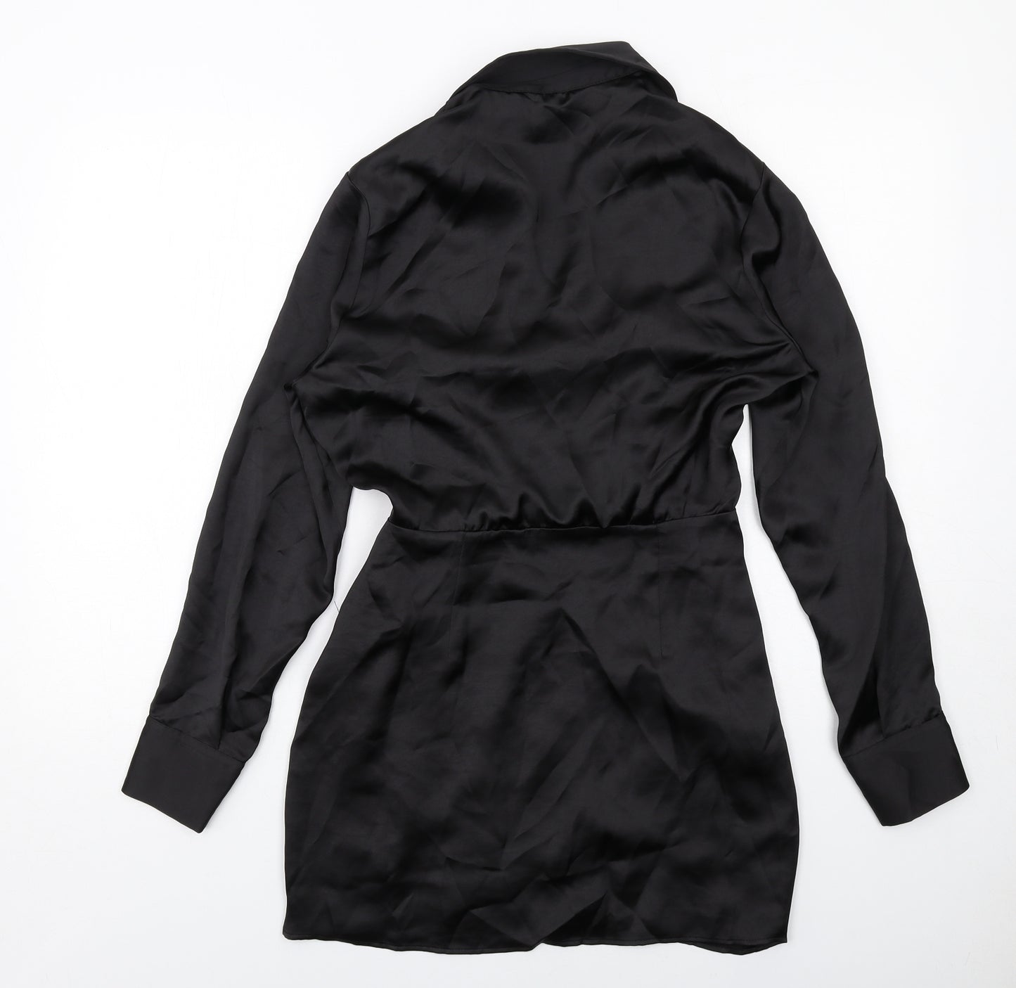 Zara Womens Black Polyester Shirt Dress Size XS Collared Zip