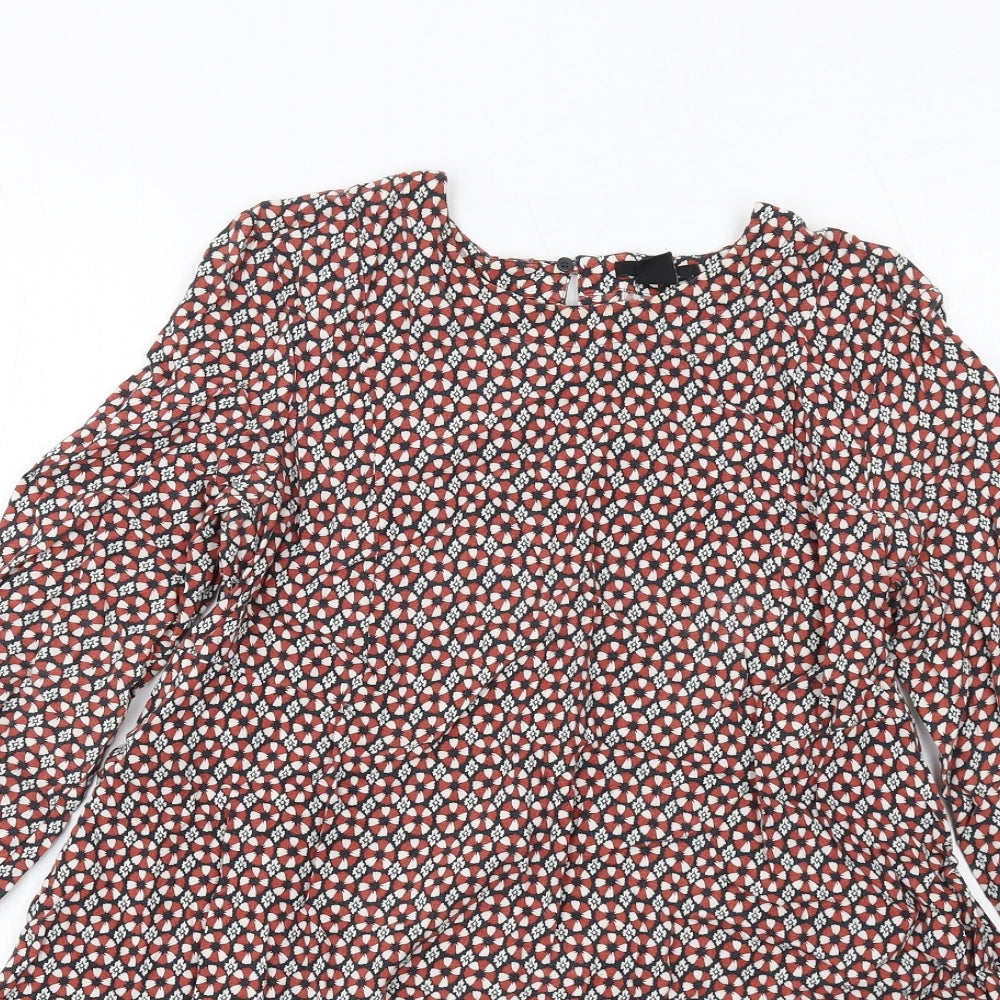 H&M Womens Multicoloured Geometric Viscose A-Line Size 12 Round Neck Button