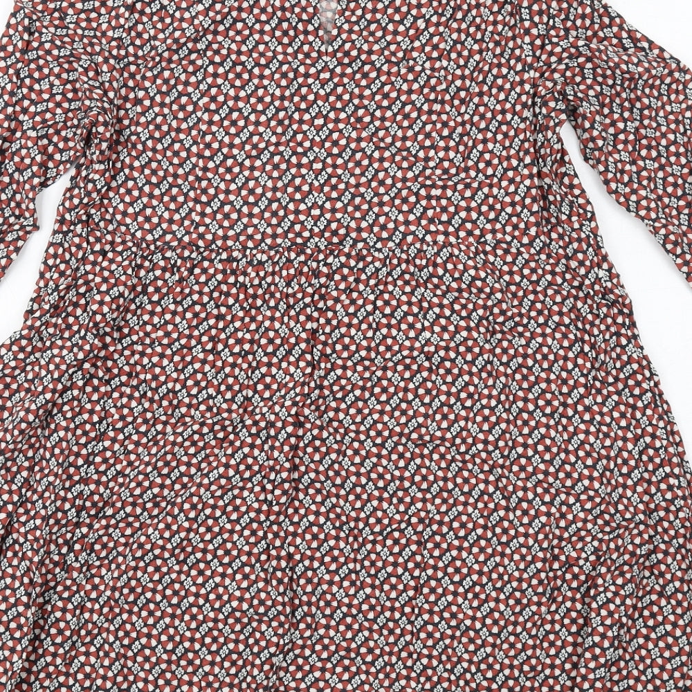H&M Womens Multicoloured Geometric Viscose A-Line Size 12 Round Neck Button