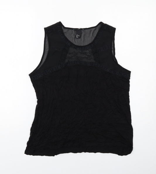 H&M Womens Black Polyester Basic Tank Size L Round Neck