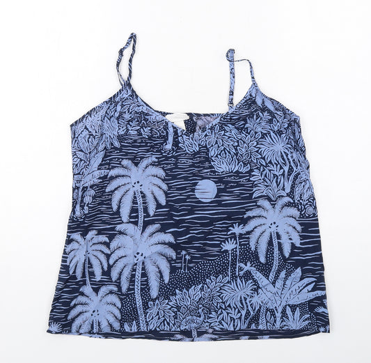 H&M Womens Blue Geometric Cotton Basic Tank Size XS V-Neck - Palm Trees