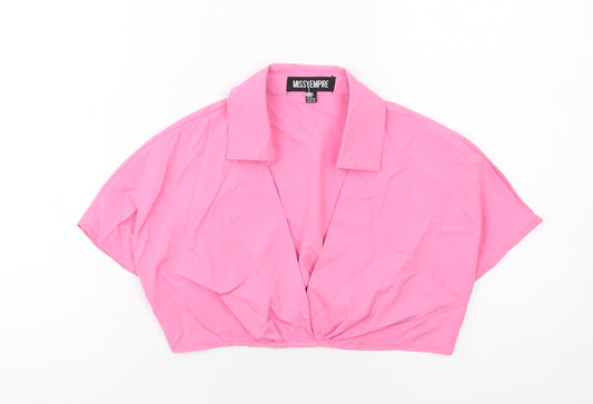 Missy Empire Womens Pink Polyester Cropped Blouse Size 10 Collared