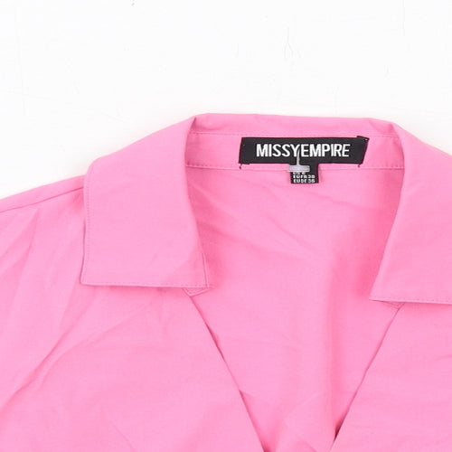 Missy Empire Womens Pink Polyester Cropped Blouse Size 10 Collared