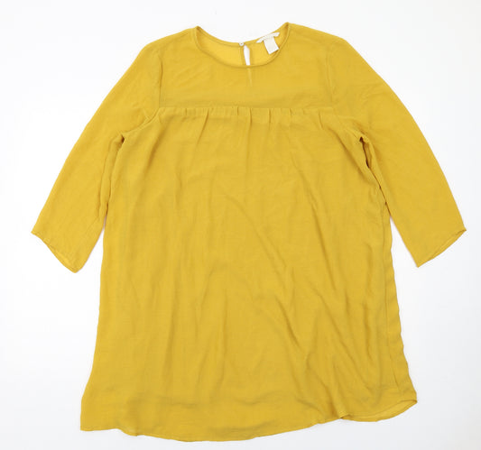 H&M Womens Yellow Polyester A-Line Size 12 Round Neck Button