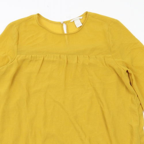 H&M Womens Yellow Polyester A-Line Size 12 Round Neck Button