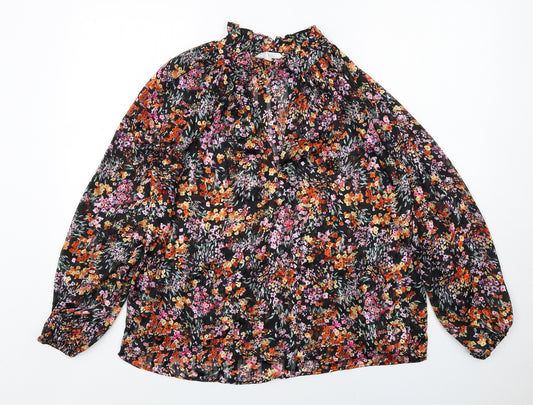 H&M Womens Multicoloured Floral Polyester Basic Blouse Size M V-Neck