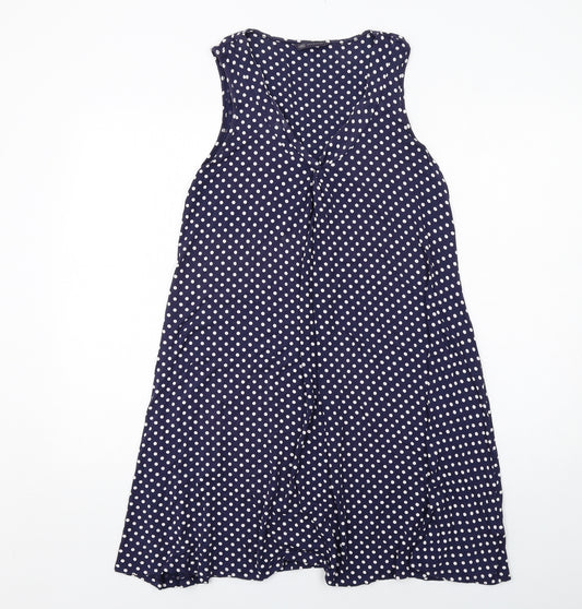 Marks and Spencer Womens Blue Polka Dot Viscose A-Line Size 12 V-Neck Pullover