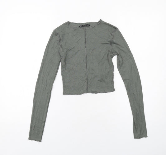 Zara Womens Green Viscose Basic T-Shirt Size S Round Neck