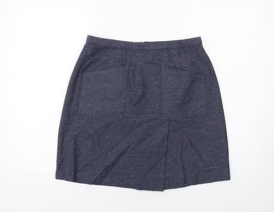 Oliver Bonas Womens Blue Cotton A-Line Skirt Size 12 Zip