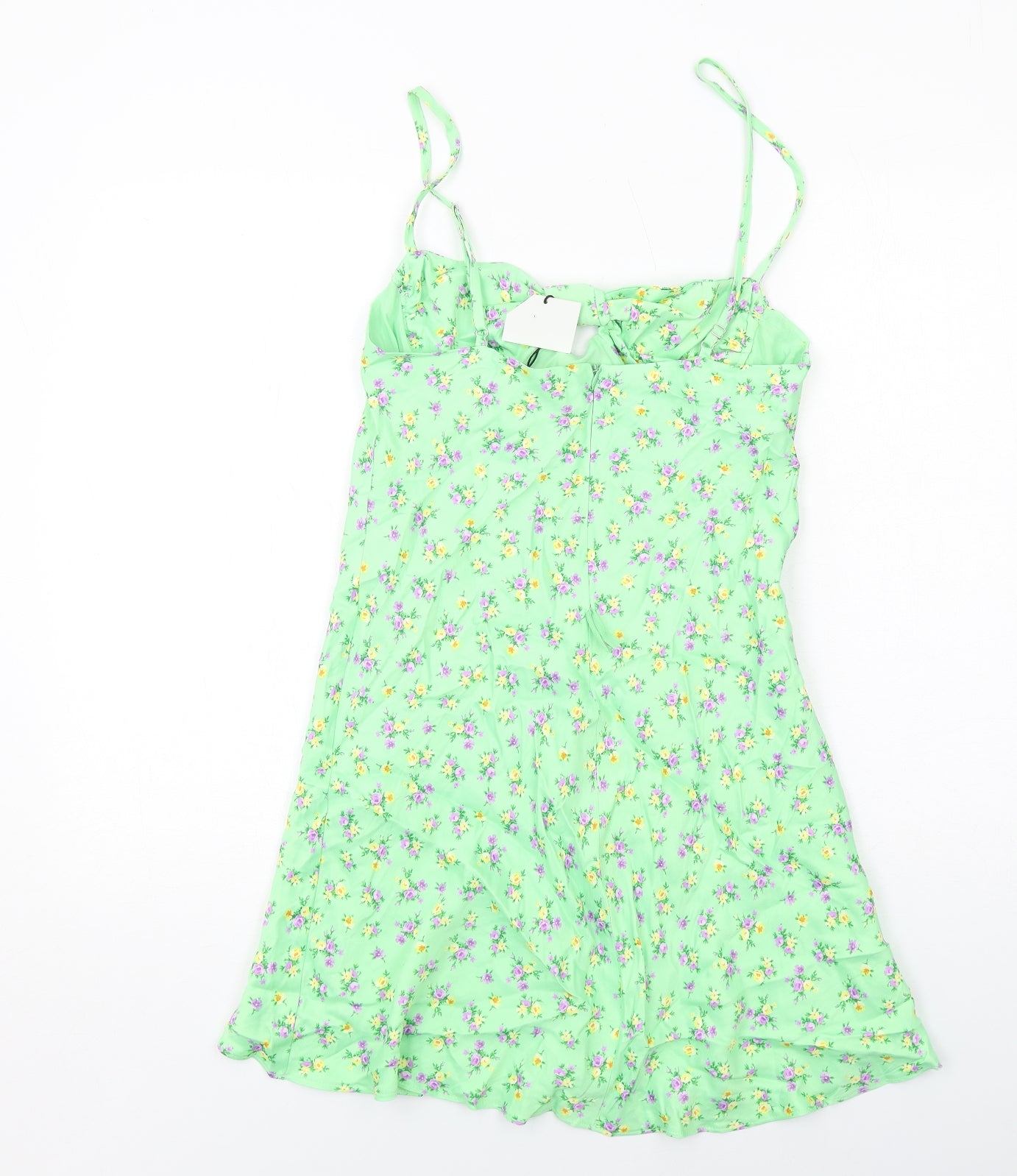 Zara Womens Green Floral Polyester Mini Size M Square Neck Zip