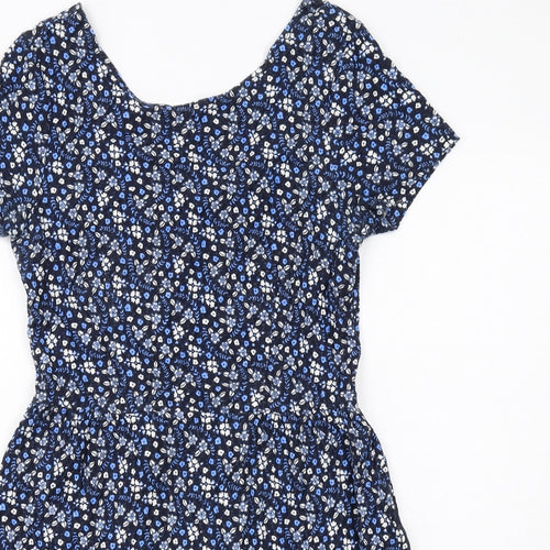 NEXT Womens Blue Floral Cotton A-Line Size 10 Round Neck Pullover