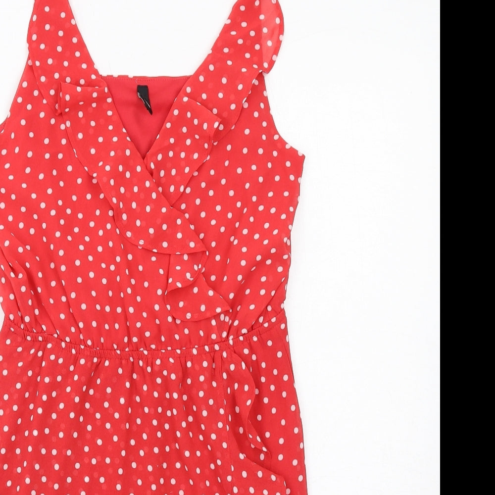 H&M Womens Red Polka Dot Polyester A-Line Size 12 V-Neck Pullover