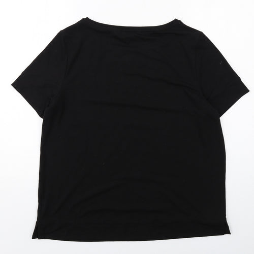 Lands' End Womens Black Polyester Basic T-Shirt Size M Round Neck