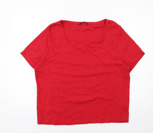 Bonmarché Womens Red Cotton Basic T-Shirt Size 22 Square Neck