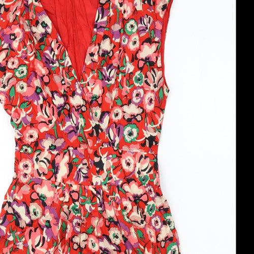 Great Plains Womens Red Floral Modal Shift Size M V-Neck Zip