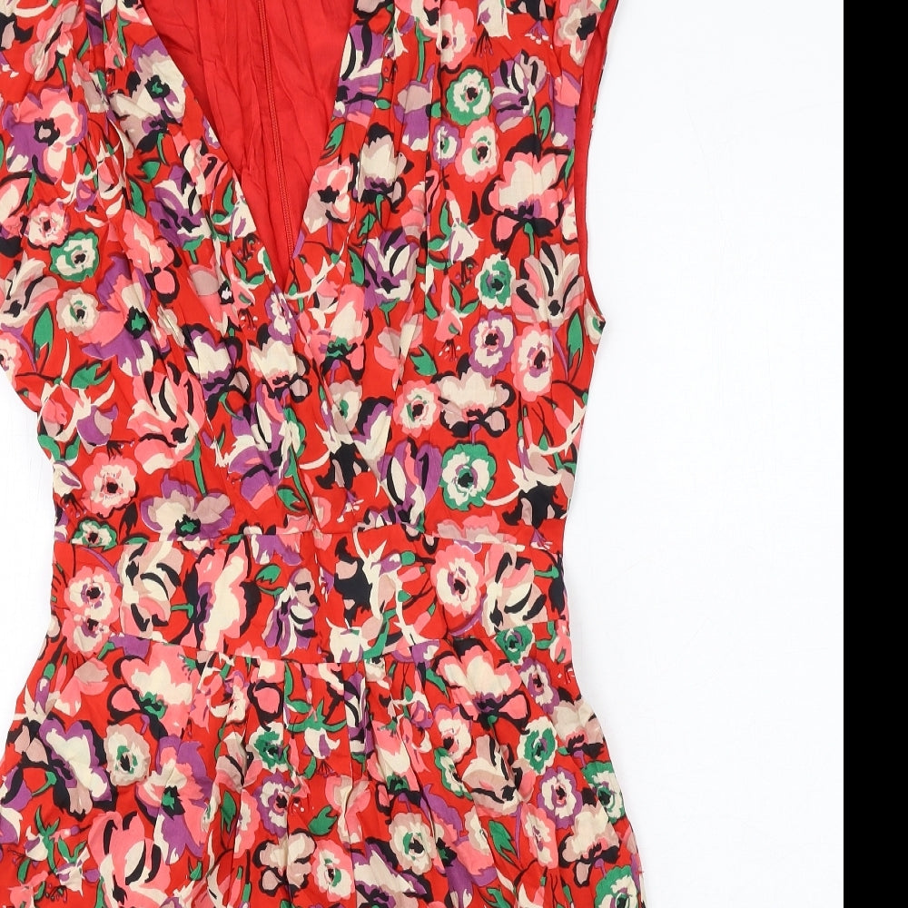 Great Plains Womens Red Floral Modal Shift Size M V-Neck Zip