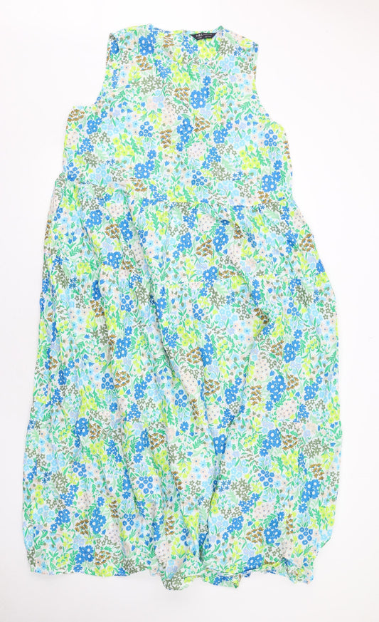 Marks and Spencer Womens Multicoloured Floral Cotton Trapeze & Swing Size 16 Round Neck Button