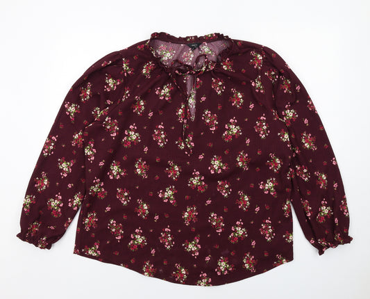 M&Co Womens Purple Floral Polyester Basic Blouse Size 22 Round Neck