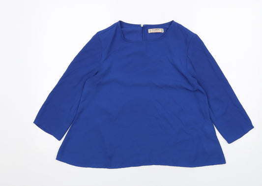 Pull&Bear Womens Blue Polyester Basic Blouse Size S Round Neck