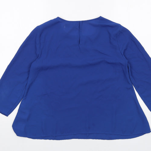 Pull&Bear Womens Blue Polyester Basic Blouse Size S Round Neck