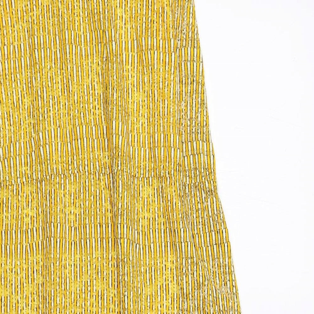 Zara Womens Yellow Polyester Maxi Size S Round Neck Button