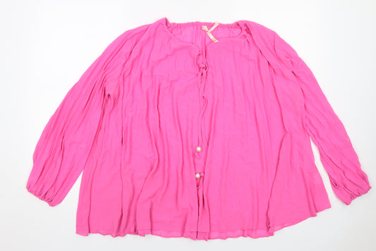 Elli White Womens Pink Polyester Basic Blouse Size M Round Neck