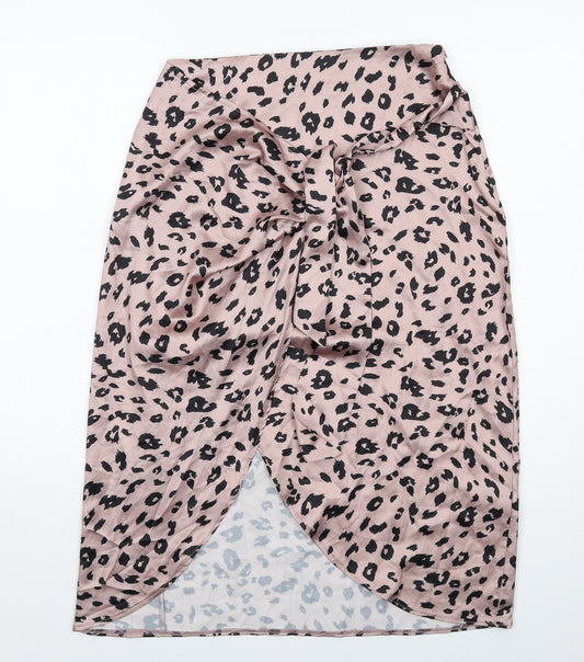 Lola May Womens Pink Animal Print Polyester A-Line Skirt Size 10 Zip - Leopard pattern