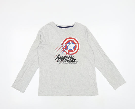 Avengers Boys Grey Cotton Basic T-Shirt Size 11-12 Years Round Neck Pullover