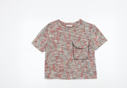 Zara Womens Multicoloured Geometric Polyester Basic T-Shirt Size S Round Neck