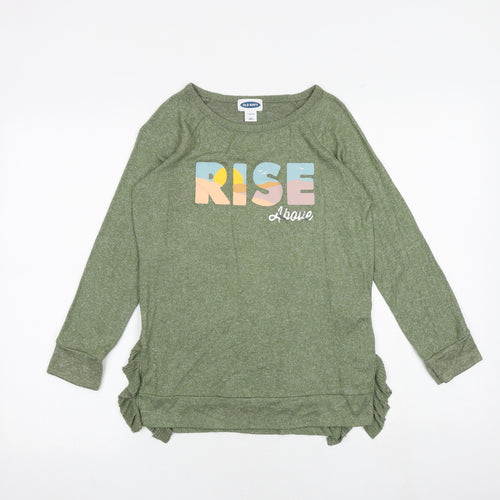 Old Navy Girls Green Viscose Basic T-Shirt Size 11-12 Years Round Neck Pullover - Rise Above
