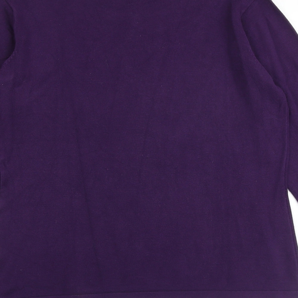 Just Elegance Womens Purple Acrylic Basic Blouse Size L Round Neck