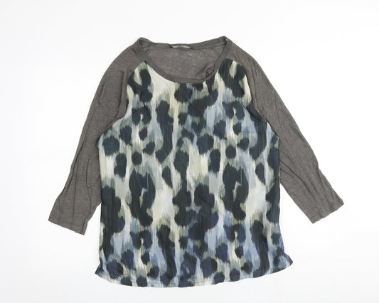 Zara Womens Multicoloured Geometric Polyester Basic T-Shirt Size L Round Neck