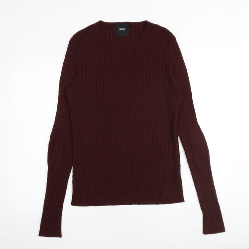 ASOS Mens Red Round Neck Acrylic Pullover Jumper Size M Long Sleeve - Elbow patches