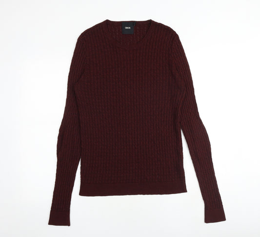 ASOS Mens Red Round Neck Acrylic Pullover Jumper Size M Long Sleeve - Elbow patches