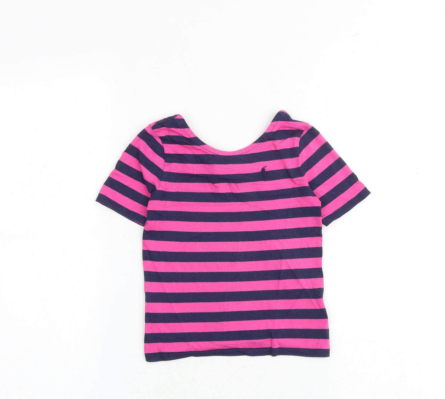 Polo Ralph Lauren Girls Pink Striped 100% Cotton Basic T-Shirt Size 5 Years Round Neck Pullover