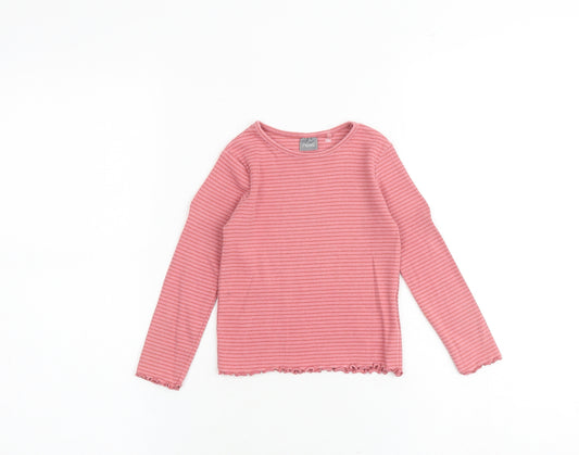 NEXT Girls Pink Striped Cotton Basic T-Shirt Size 2-3 Years Round Neck Pullover