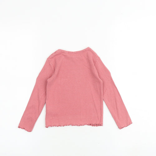 NEXT Girls Pink Striped Cotton Basic T-Shirt Size 2-3 Years Round Neck Pullover