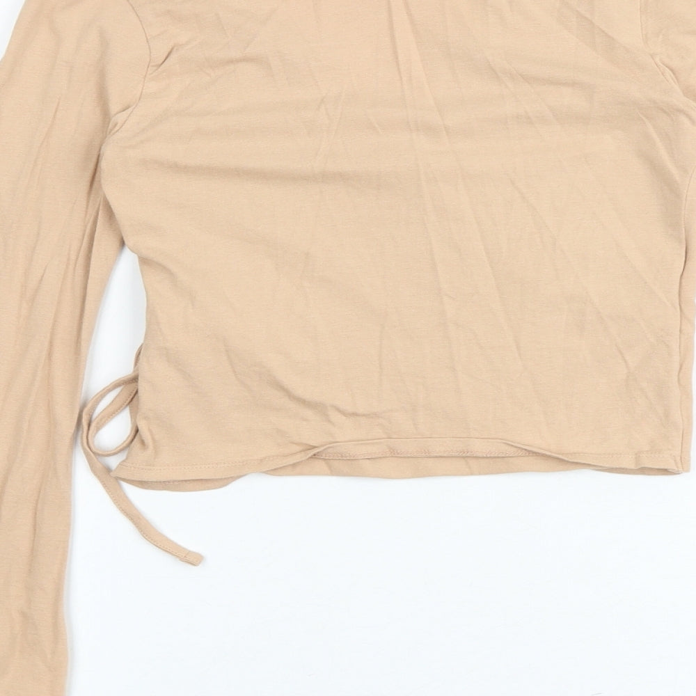 Topshop Womens Beige Cotton Wrap Blouse Size 10 V-Neck