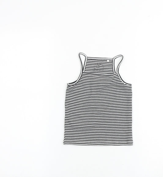 NEXT Girls Black Striped Cotton Basic Tank Size 4 Years Square Neck Pullover