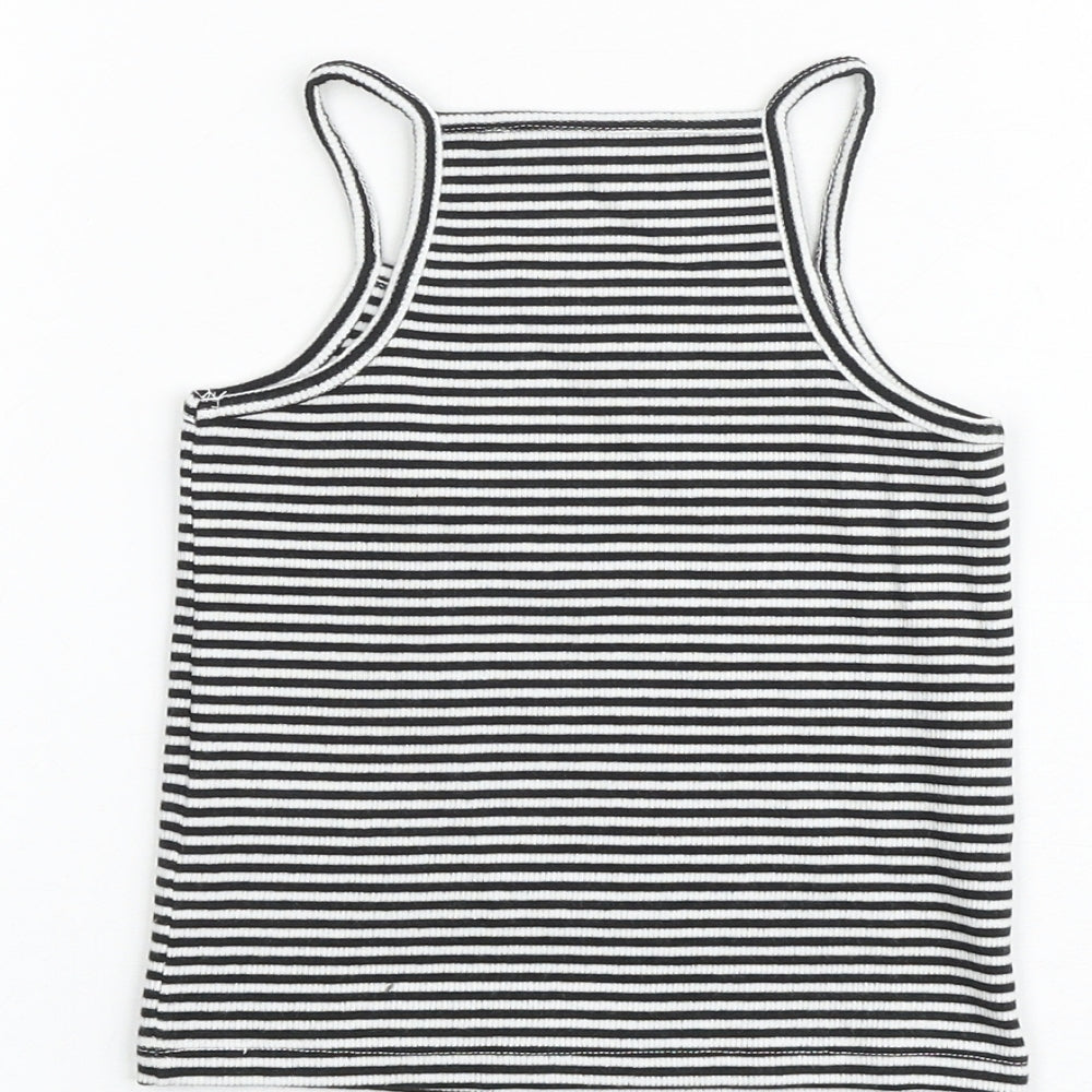 NEXT Girls Black Striped Cotton Basic Tank Size 4 Years Square Neck Pullover