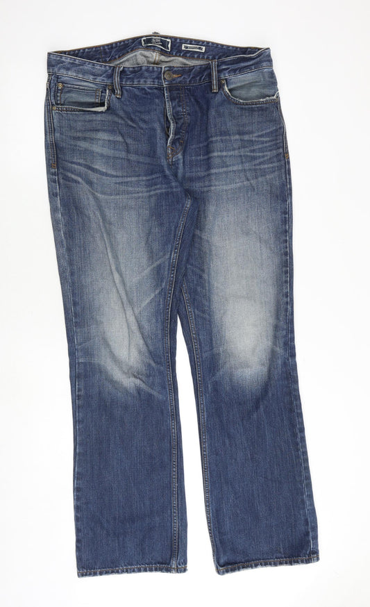 Fat Face Mens Blue Cotton Bootcut Jeans Size 36 in Regular Zip