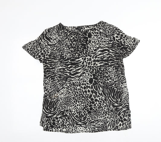 NEXT Womens Black Animal Print Polyester Basic Blouse Size 12 Round Neck - Zebra Pattern