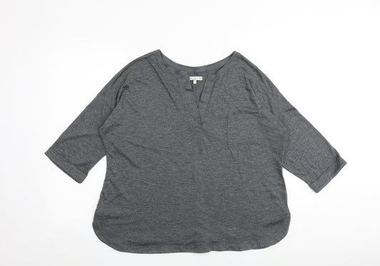 NEXT Womens Grey Polyester Basic T-Shirt Size 18 V-Neck