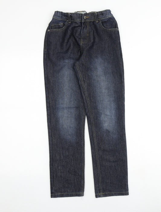 Denim & Co. Boys Blue Cotton Straight Jeans Size 11-12 Years Regular Zip