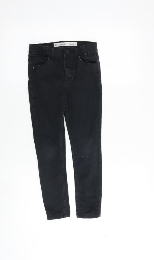 Denim & Co. Boys Black Cotton Skinny Jeans Size 7-8 Years Regular Zip