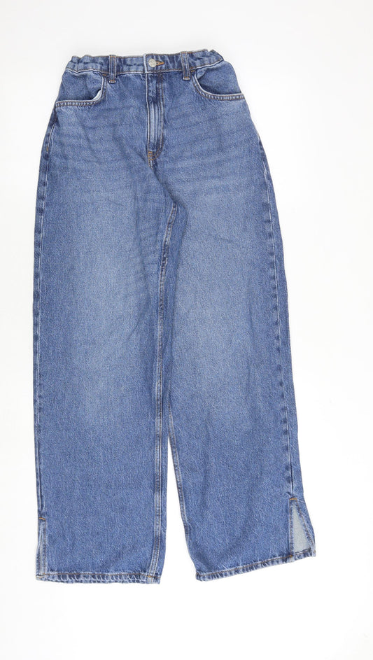 Denim & Co. Girls Blue Cotton Wide-Leg Jeans Size 13-14 Years Regular Zip