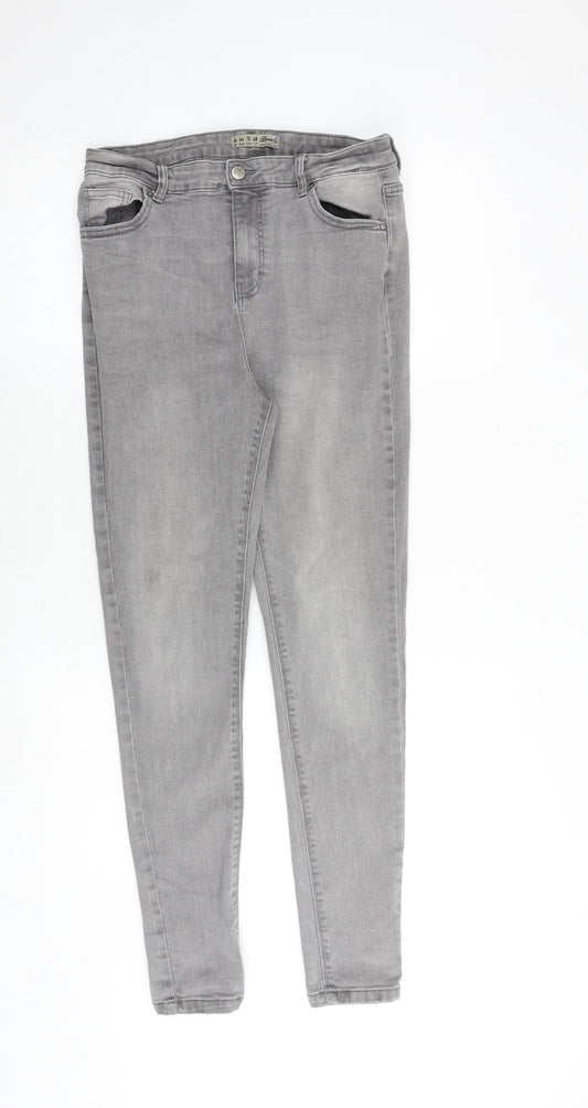 Denim & Co. Womens Grey Cotton Skinny Jeans Size 16 Slim Zip