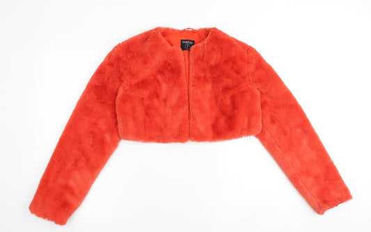 Boohoo Womens Red Jacket Size 8 - Faux Fur